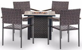 Seasonal Trends 141607 Madrid Fire Chat Set, Fire Chat Set, Ceramic Tile/Steel/Wicker, Brown, Powder-Coated